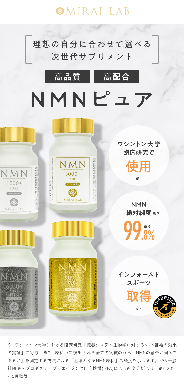NMN ピュア VIP プラス 4タイプ（1500,3000,6000,9000） | ミライラボ